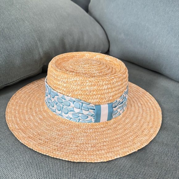coach Raffia Brimmed Hat With Scarf c9126 - Picture 1 of 6